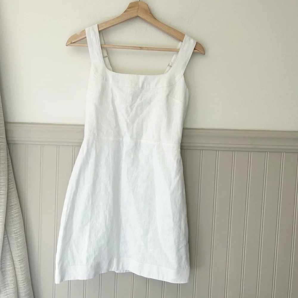 Abercrombie & Fitch XXS Petite Linen Cotton White Square-Neck Mini Dress - Picture 3 of 9